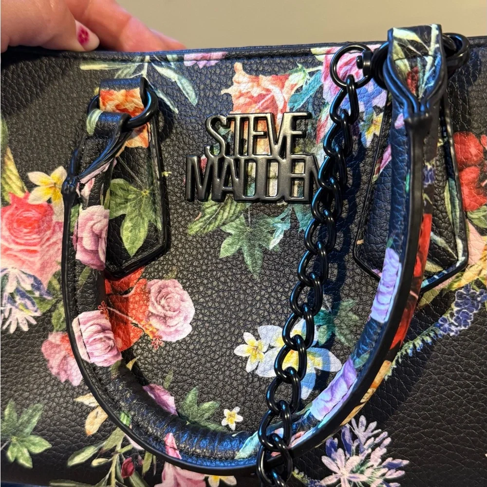 Steve Madden Floral Black Leather Women's Bag - Picture 11 of 13